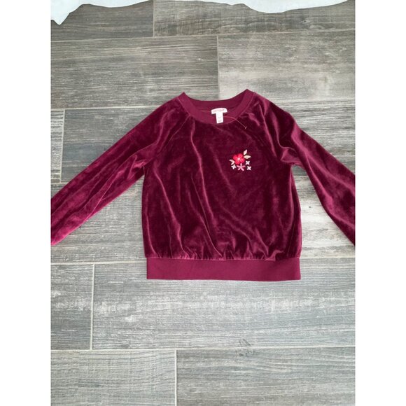 Cat & Jack Velour Long Sleeve Burgundy Sweatshirt With Flower Medium (8) New - Picture 3 of 4
